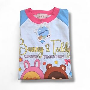 Adults Bunny & Teddy Shirt - White, Pink, Blue